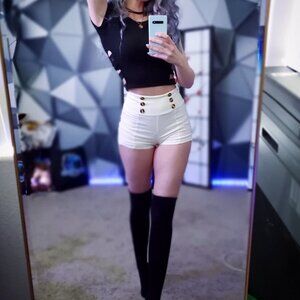 White High Waist Sailor Shorts Button Front Retro Pin Up Size M